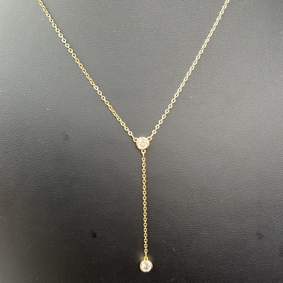 Gold lariat Y necklace CZ adjustable 18" 20" LA CN La Gem & Jewelry Design, Inc - Picture 9 of 10